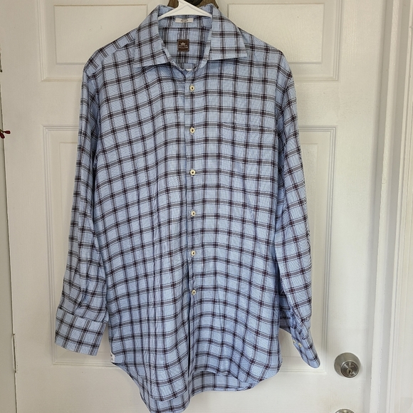 Peter Millar Men's Long Sleeve Dress Shirt, Size: Medium Color: Blue & Brown - Picture 4 of 16